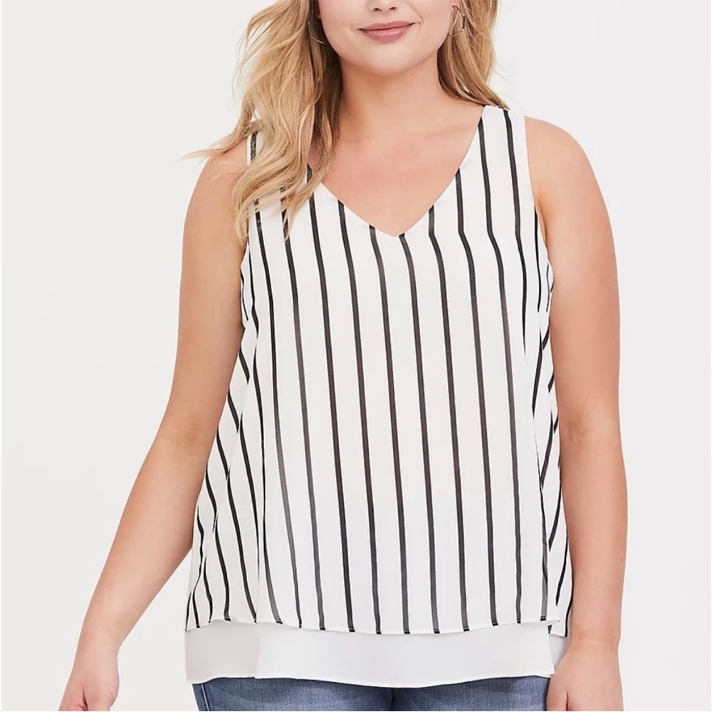 Torrid White & Black Striped Georgette Double Layer Swing Tank Size 4X